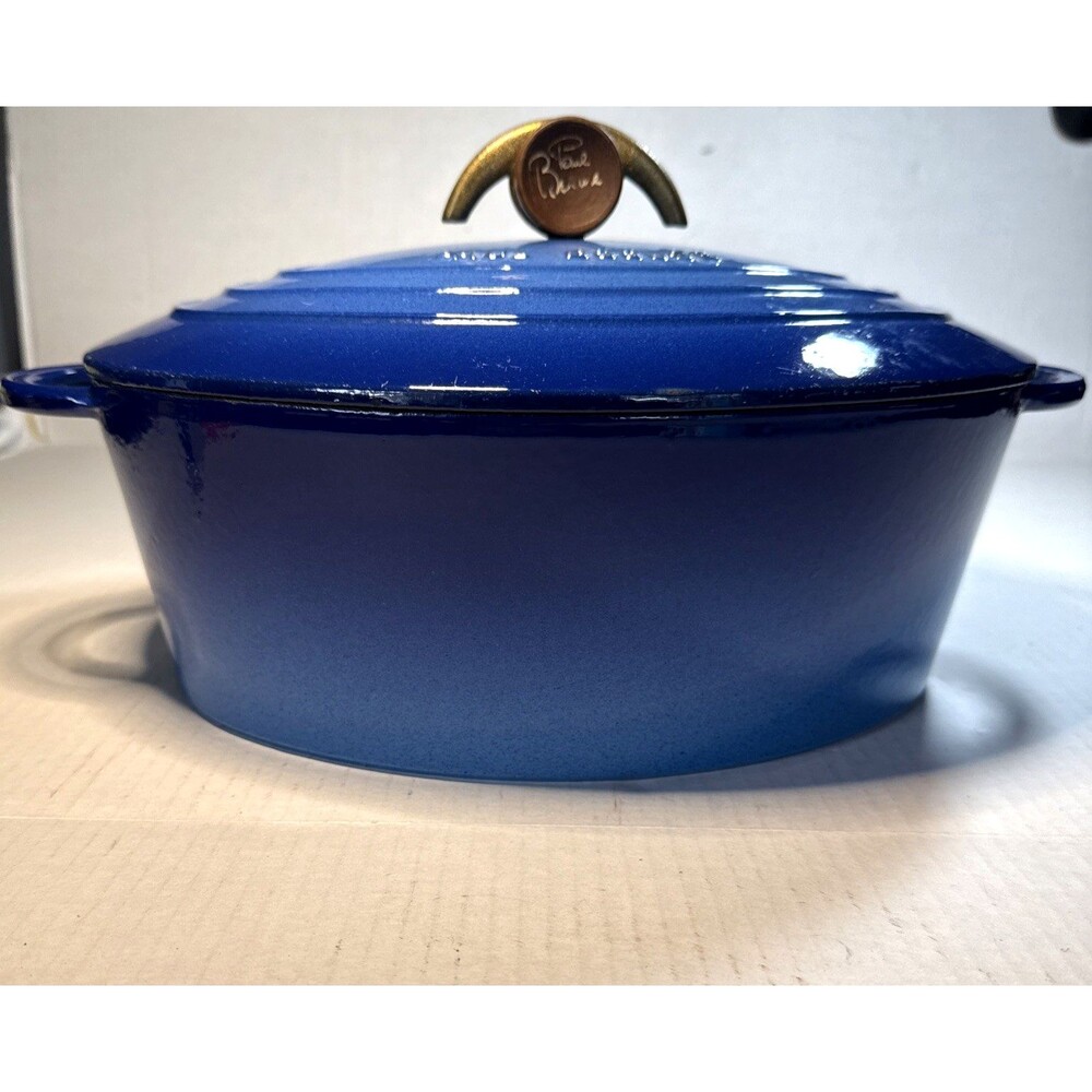 Vintage Paul Bocuse Nomar Cast Iron Oval Dutch Oven 31 Blue France Self Basting